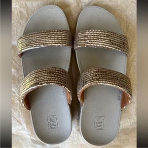 FitFlop Lottie Chain Print Slide Silver/Vapour Blue